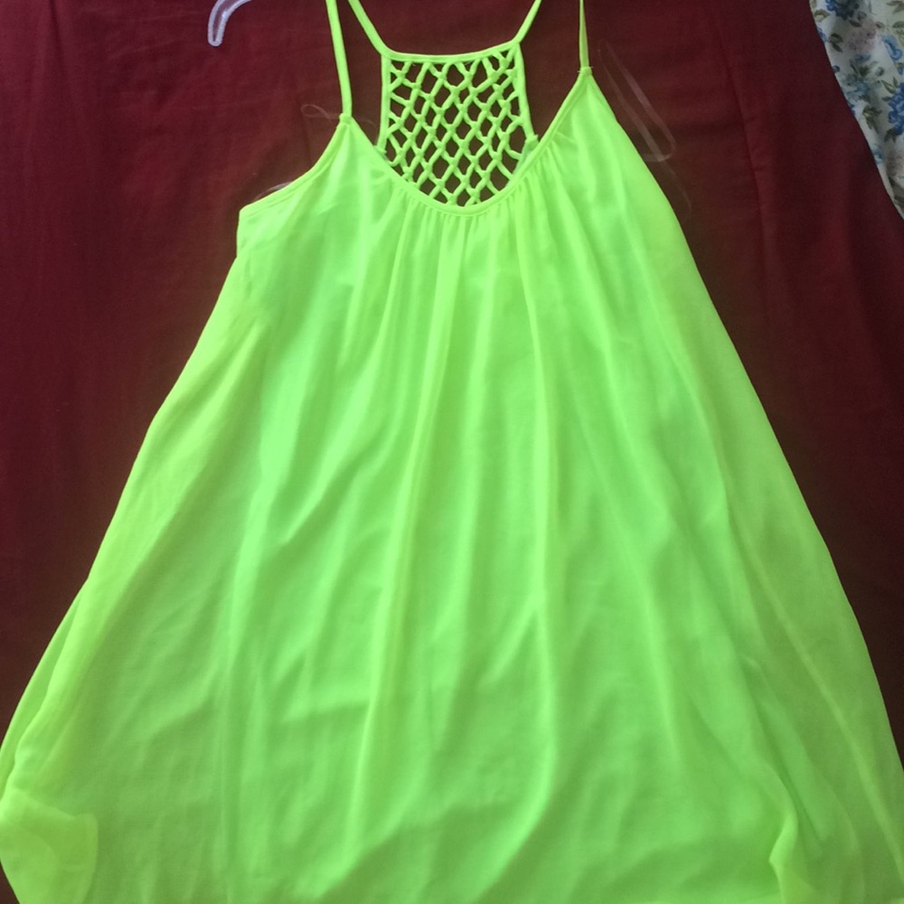 Neon dress with an criss cross design on the back